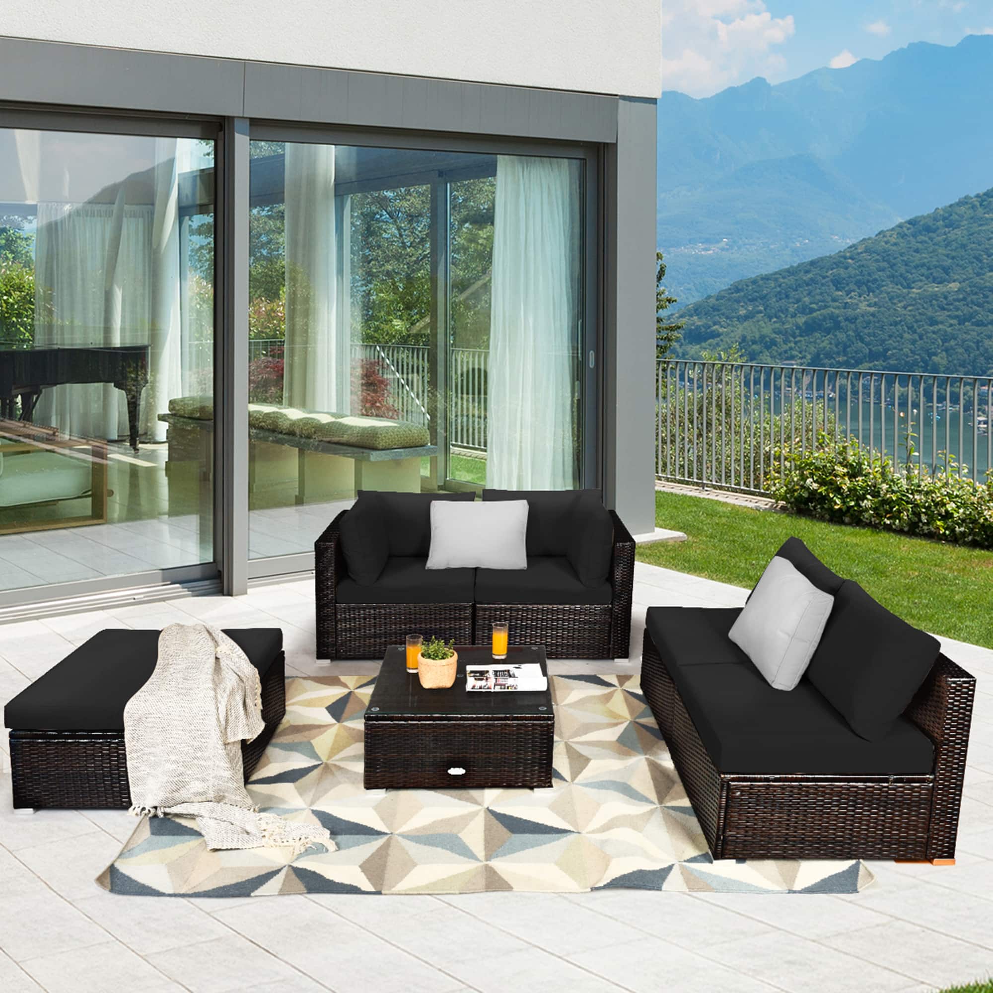 Gymax - 6PCS Rattan Patio Sectional Sofa Set Outdoor Furniture Set w/ Cushions - Black
