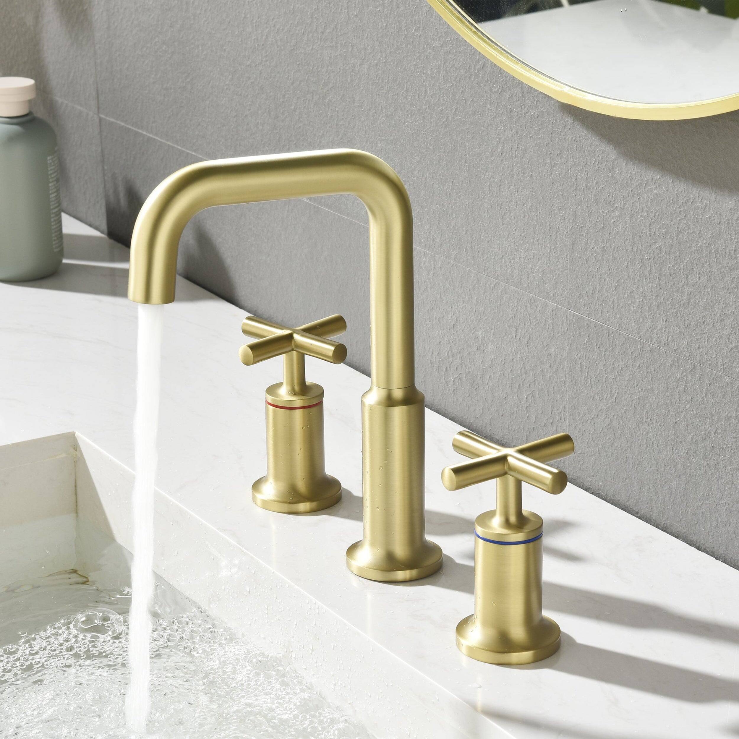 Alt View 7. Boyel Living - Brass 8 Inch Widespread Double Handle Bathroom Faucet with Water Supply Hoses and Quick Connected Hose in Brushed Gold - Brushed Gold.