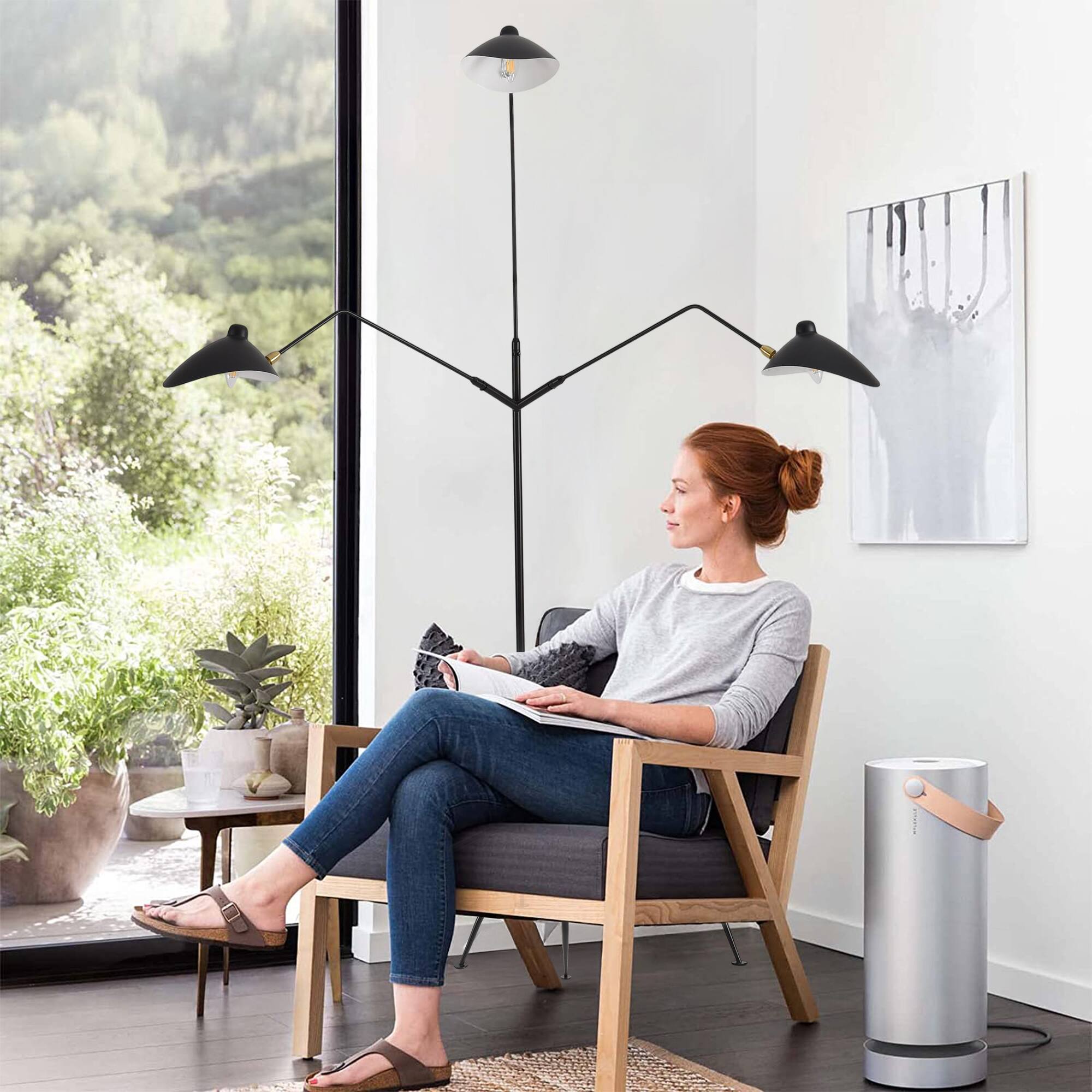 Left. RYHNUYNE - 3-Shade Adjustable Floor Lamp 360° Rotatable Dimmable Reading Light with E12 Socket Modern Standing Lamp for Living Room.