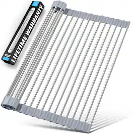 Zulay Kitchen - 17.5” x 12” Roll Up Dish Drying Rack - Stainless Steel Over Sink Dish Drying Rack - Gray