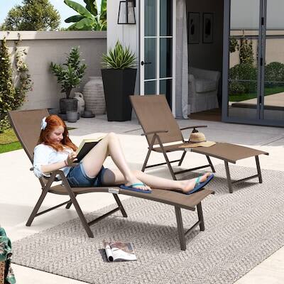 Alt View 4. Crestlive Products - Crestlive Products 2pc Aluminum Frame Foldable Patio Chaise Lounge Chair - Brown.