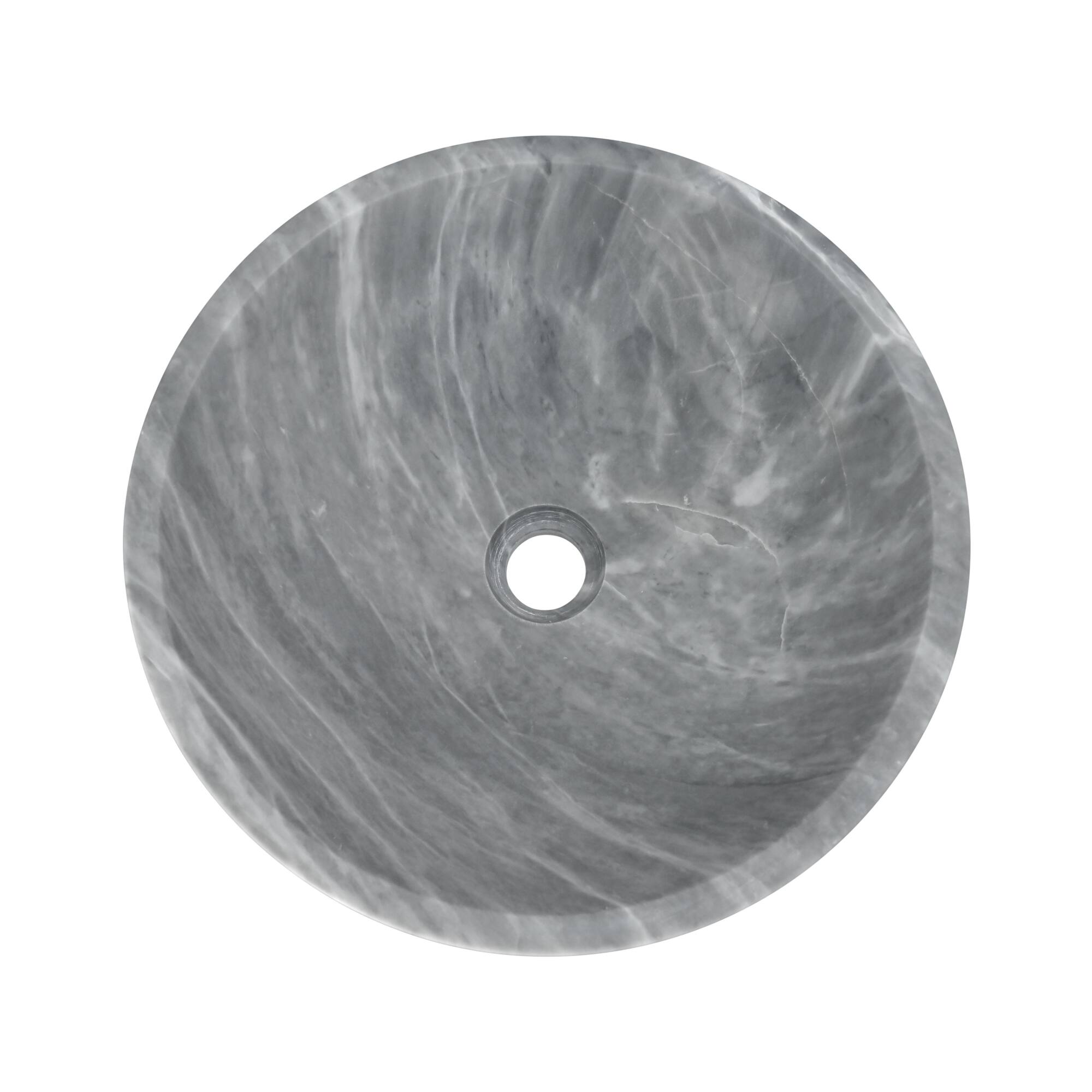 Alt View 1. ELEMENT ACE - Natural Marble Bathroom Vessel Sink with Semi-Polished Surface, Circular Design for Countertop Installation - Gray.