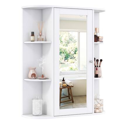 Front. Costway - Costway Bathroom Cabinet Single Door Shelves Wall Mount Cabinet with Mirror - White.