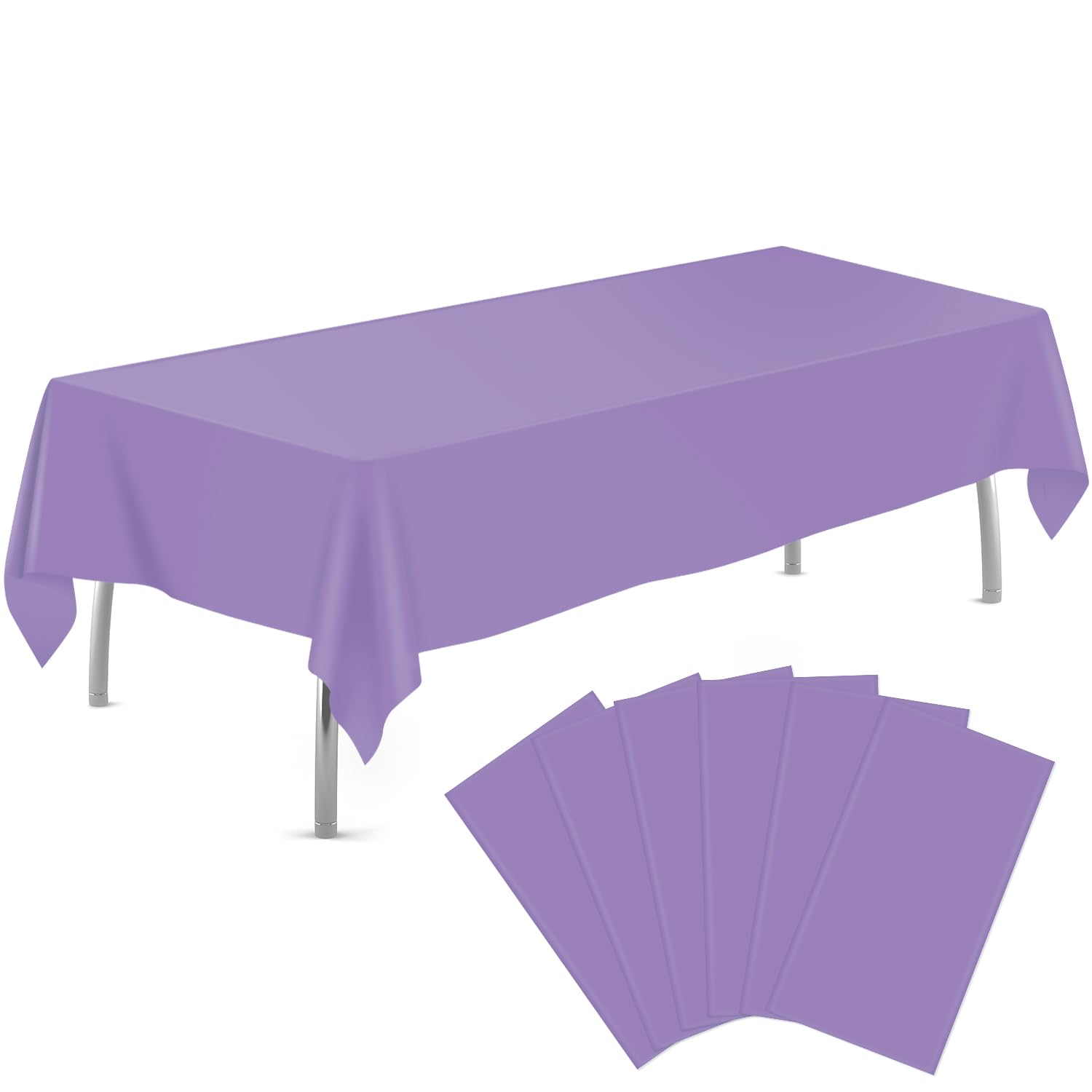 Front. Dapper Styles - Royal Plastic Table Cloth 54 X 108 Disposable Tablecloths Rectangle Cover Cloths For Parties - Lavender-Round.