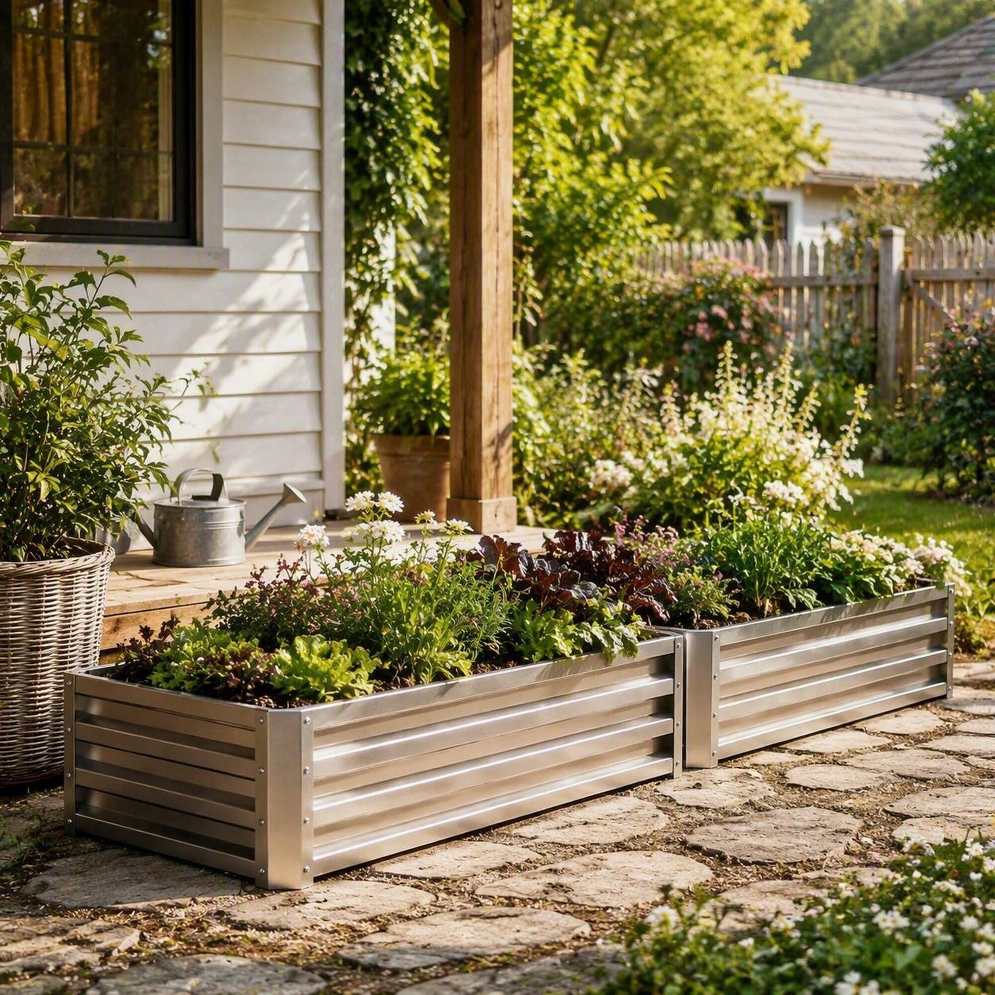 Left. RYHNUYNE - Galvanized Steel Raised Garden Bed 47.25x23.5x12 Inch Open Bottom Planter Box for Vegetables Flowers Silver - Silver.