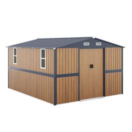 Mondawe - 10X12 FT Outdoor Steel Storage Shed with Lockable Doors and 2 Windows - Yellow