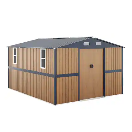 Front. Mondawe - 10X12 FT Outdoor Steel Storage Shed with Lockable Doors and 2 Windows - Yellow.