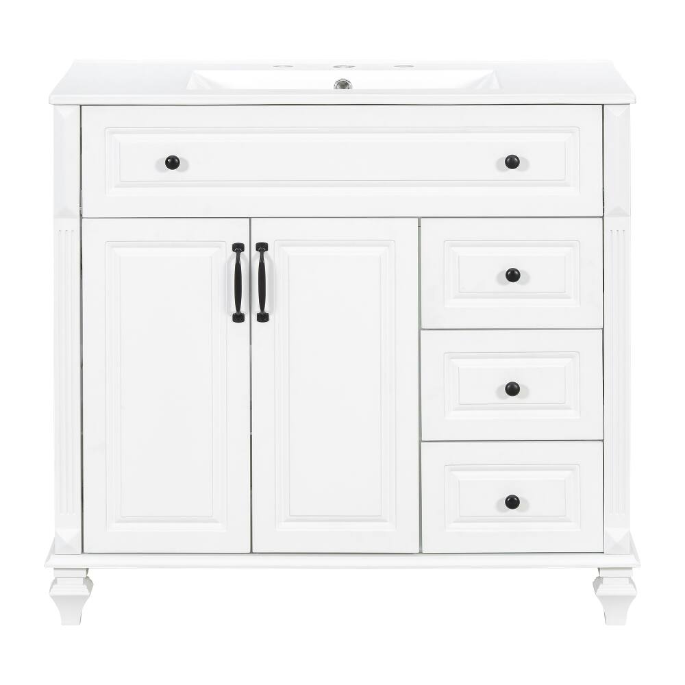 Alt View 9. Loheer - Loheer 36 inch bathroom vanity with sink, white solid wood bathroom cabinet, 3 drawers 2 doors - White.