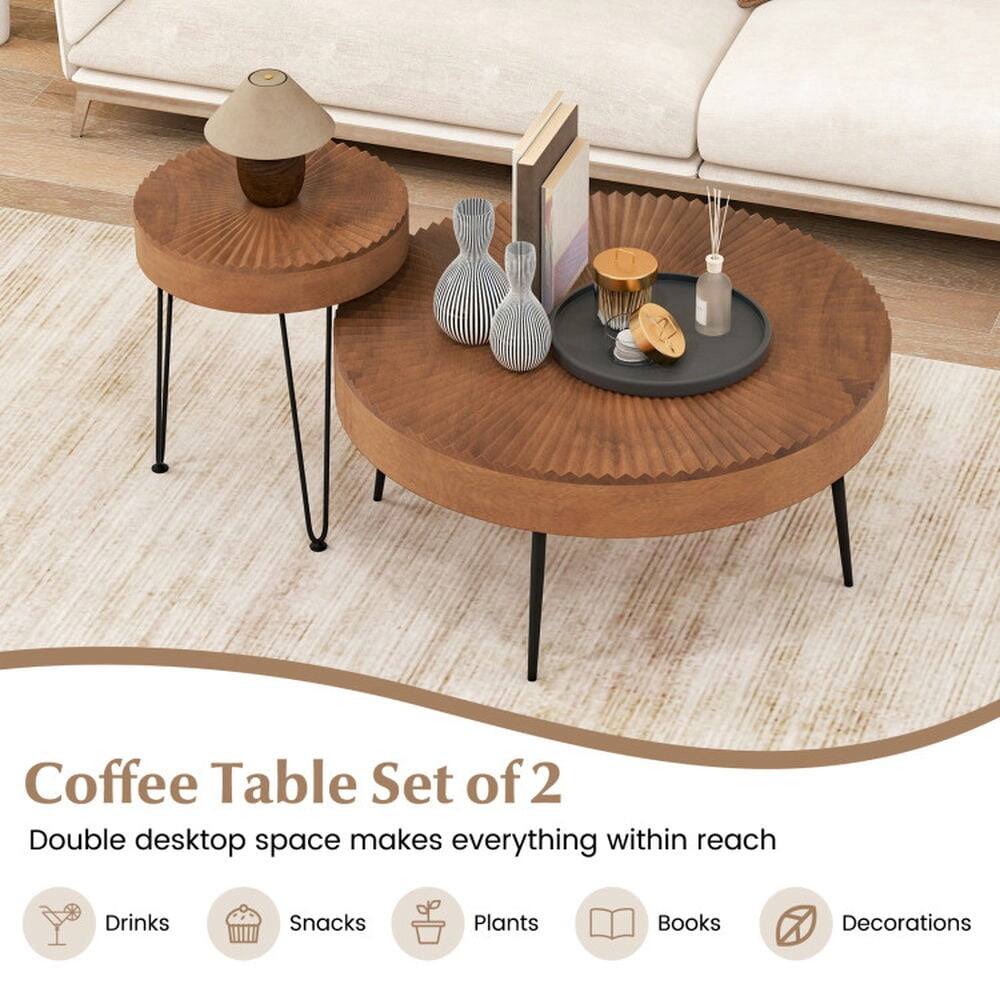 Coffee Table Set of 2  
Double desktop space makes everything within reach  

- Drinks  
- Snacks  
- Plants  
- Books  
- Decorations