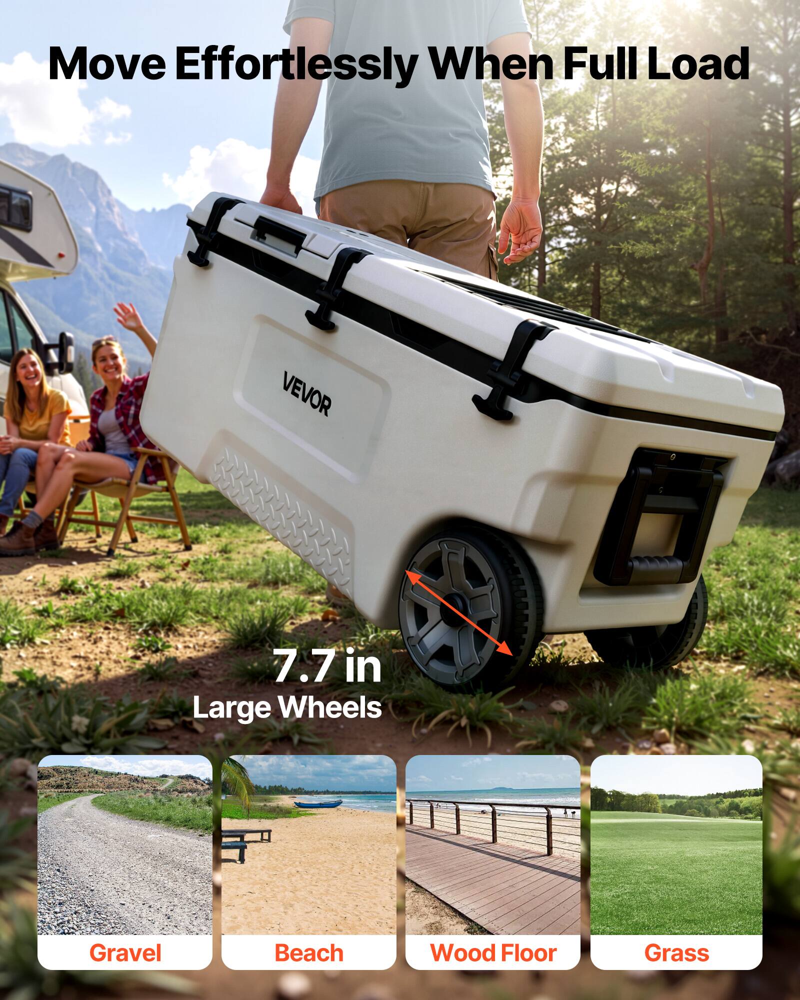 Move Effortlessly When Full Load

VEVOR

7.7 in Large Wheels

Gravel
Beach
Wood Floor
Grass