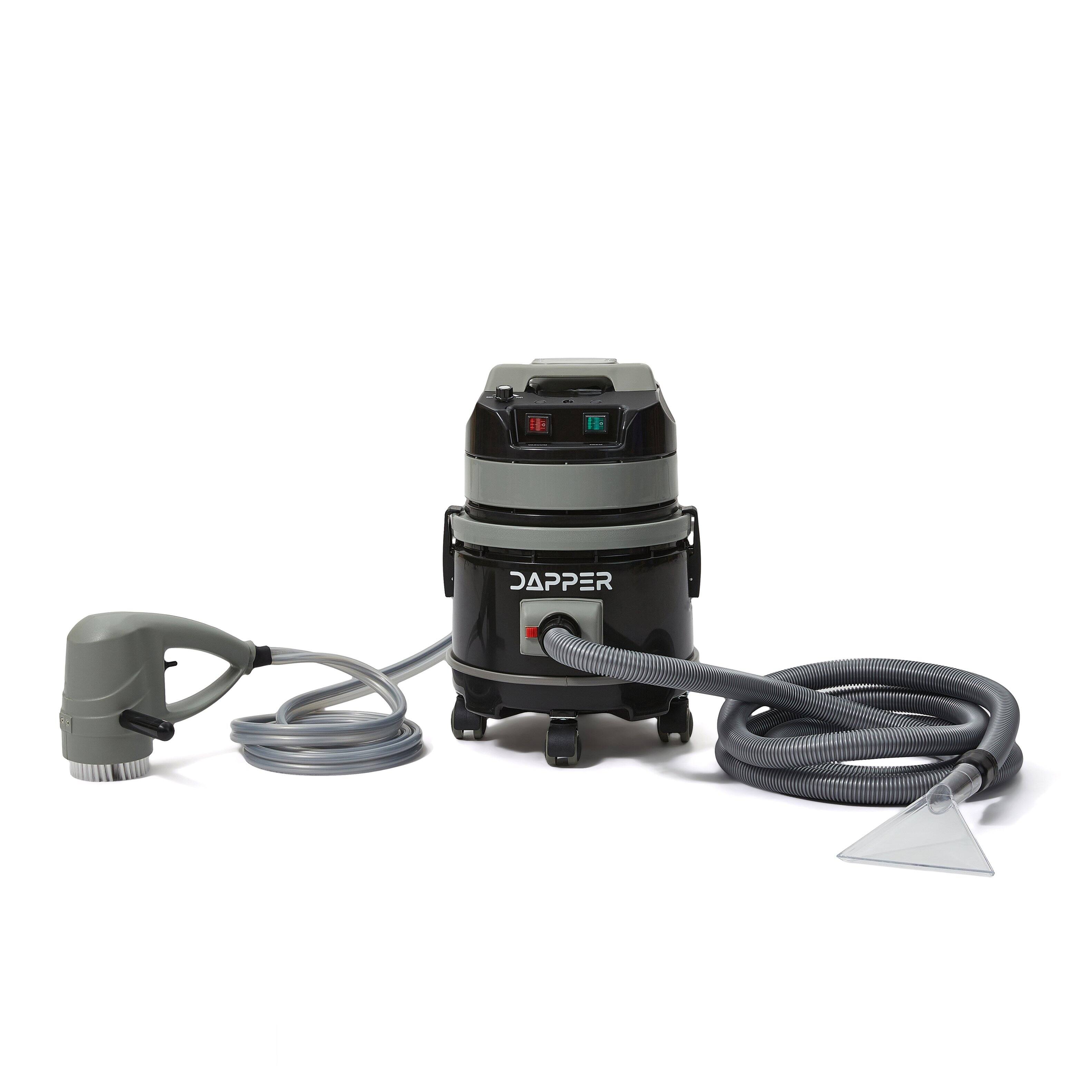 Angle. Dapper Supply - Commercial Wet/Dry Vacuum Cleaner with Soap Dispensing Brush, 1 Gal. Solution & 3 Gal. Recovery Tanks - Black.