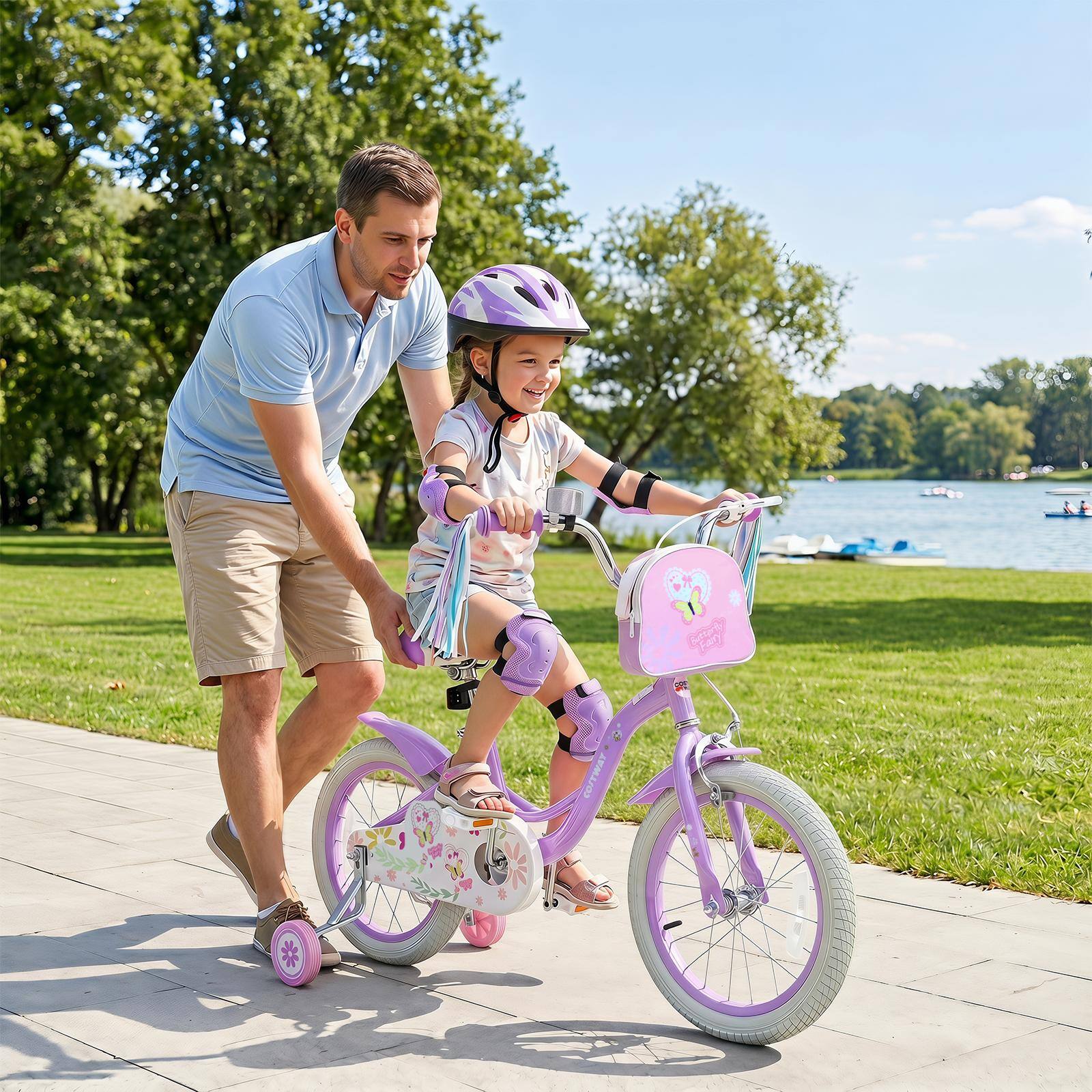Alt View 4. Costway - Costway 16" Girls Bike with Front Bag Streamers Children Training Bicycle for 4-7 Years Old - Purple.