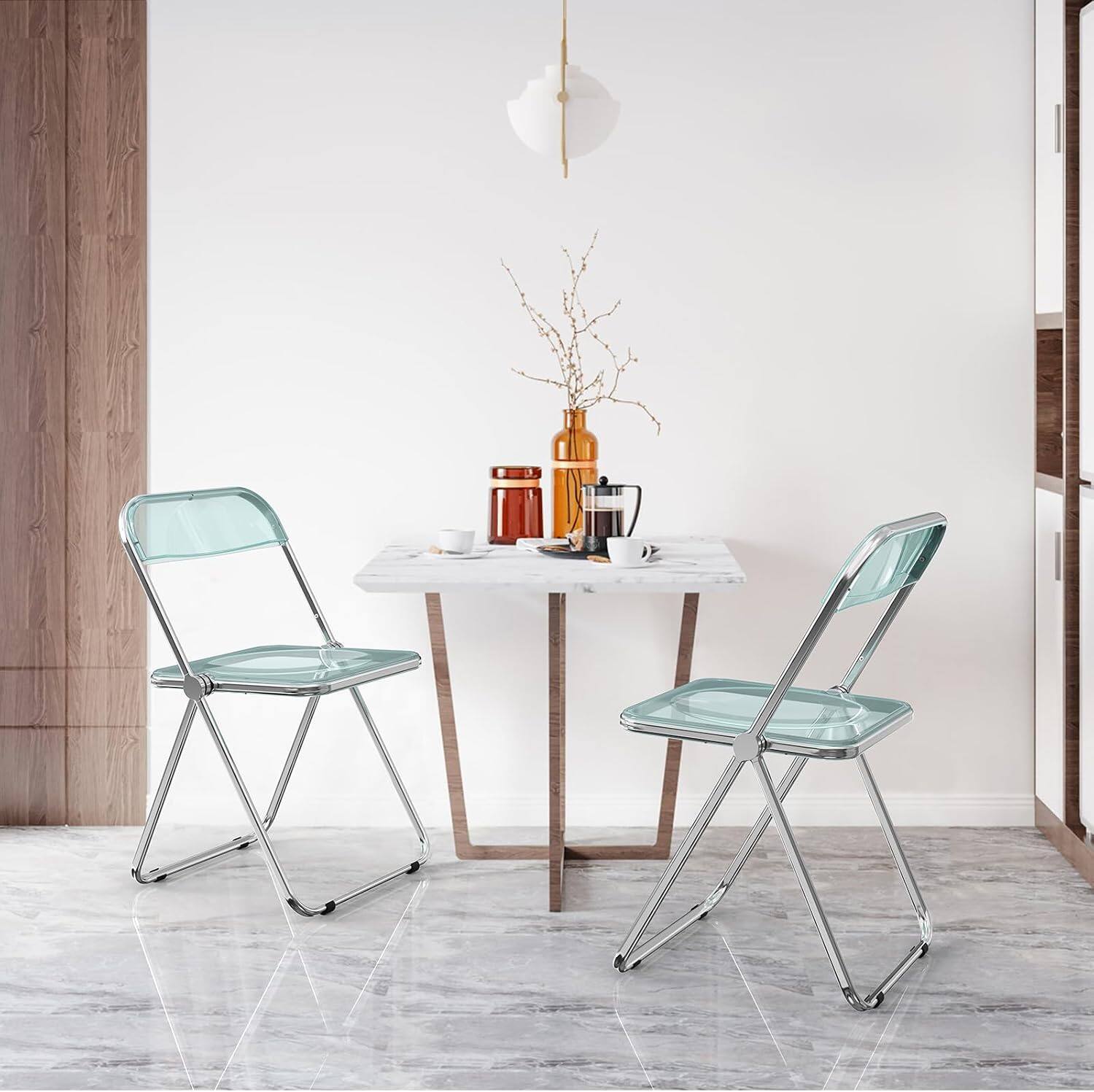 Alt View 5. Winado - 2PCS Folding Plastic Chairs Portable Clear Commercial Chair Seat for Indoor Outdoor Party Wedding Dining Display Corner - Blue.