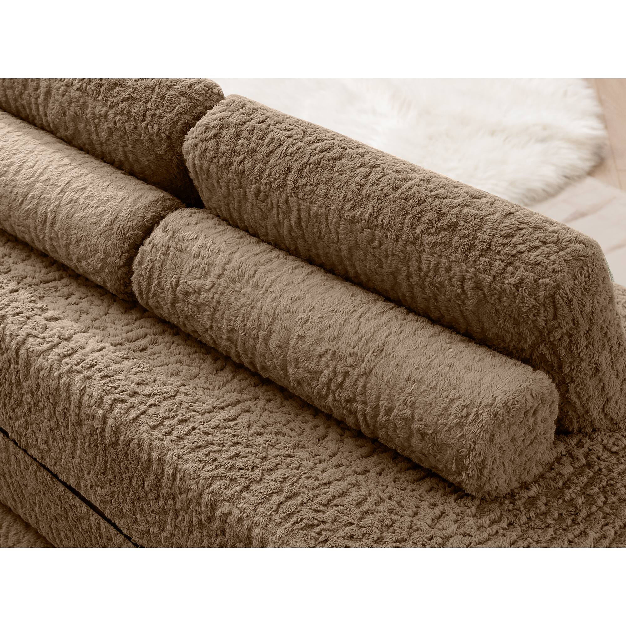 Left. KERDOM - Convertible Folding Sofa Bed, 63” Guest Daybed Futon Floor Sleeper Couch, Plush Loveseat Couch for Small Space Studio - Brown.