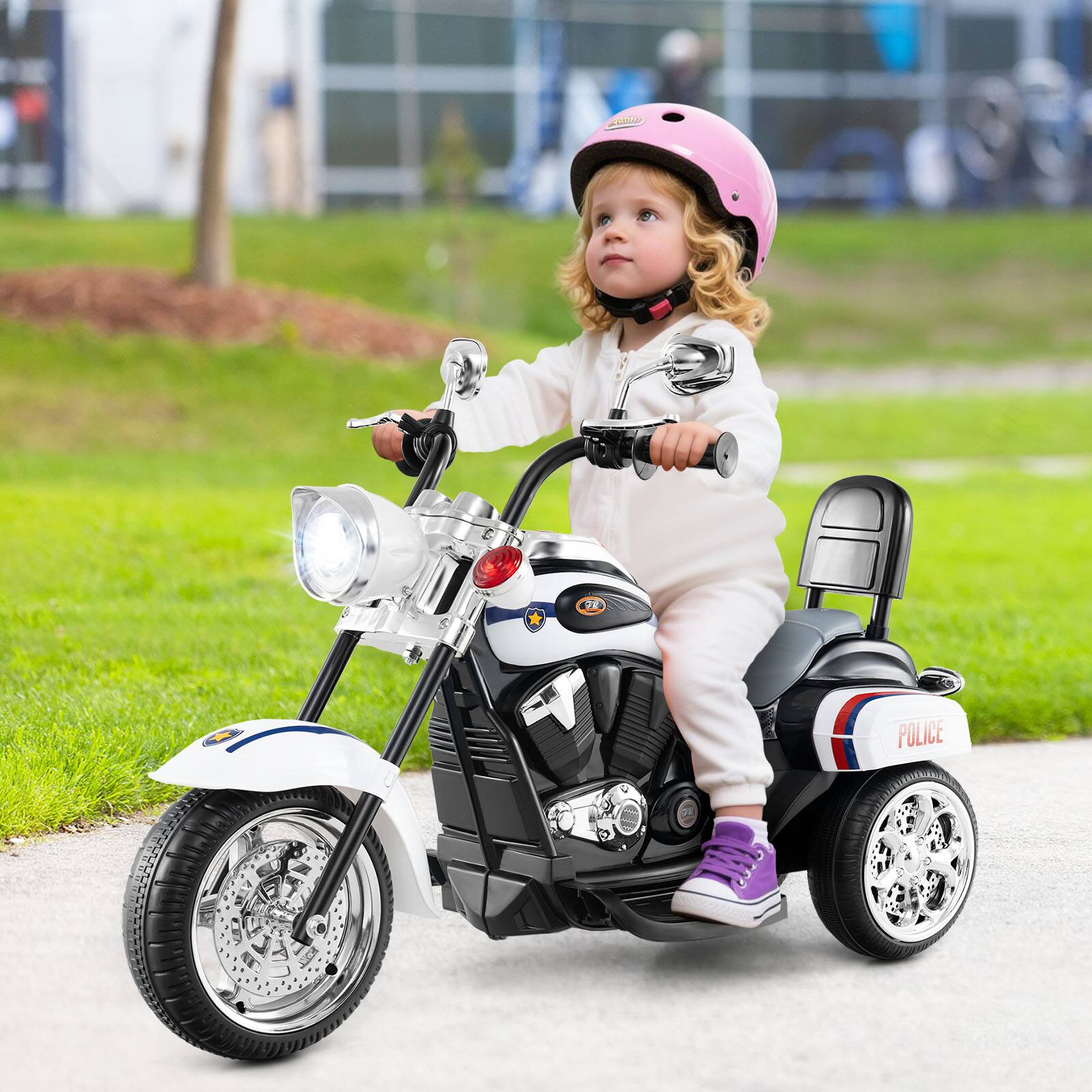 Alt View 4. Gymax - Gymax 6V Electric Kids Motorcycle 3-Wheel Ride On Toy w/ Adjustable Headlight White - White.