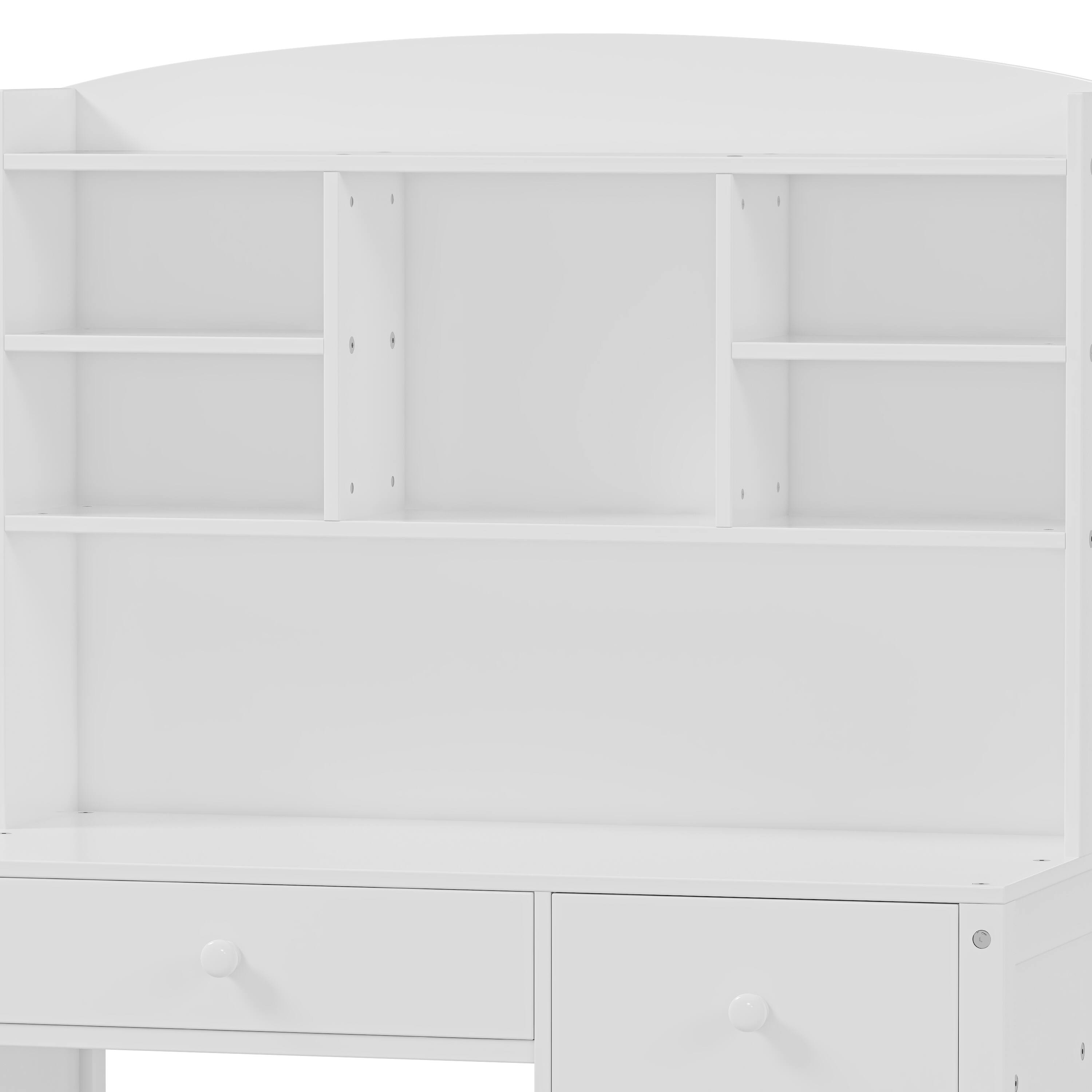 Alt View 9. Tiramisubest - Vintage 40" Home Executive Desk and Upholstered Chair Set,Computer Desk with 4 Drawers,Storage Shelf and Chair,White - White.