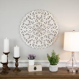 Northlight - 24" Brushed Antique Damask Round Wall Panel - White