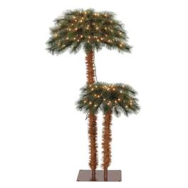 Home Heritage - Palm Tree 5' & 3' Pre-Lit Artificial Tropical Double Holiday Tree - Green