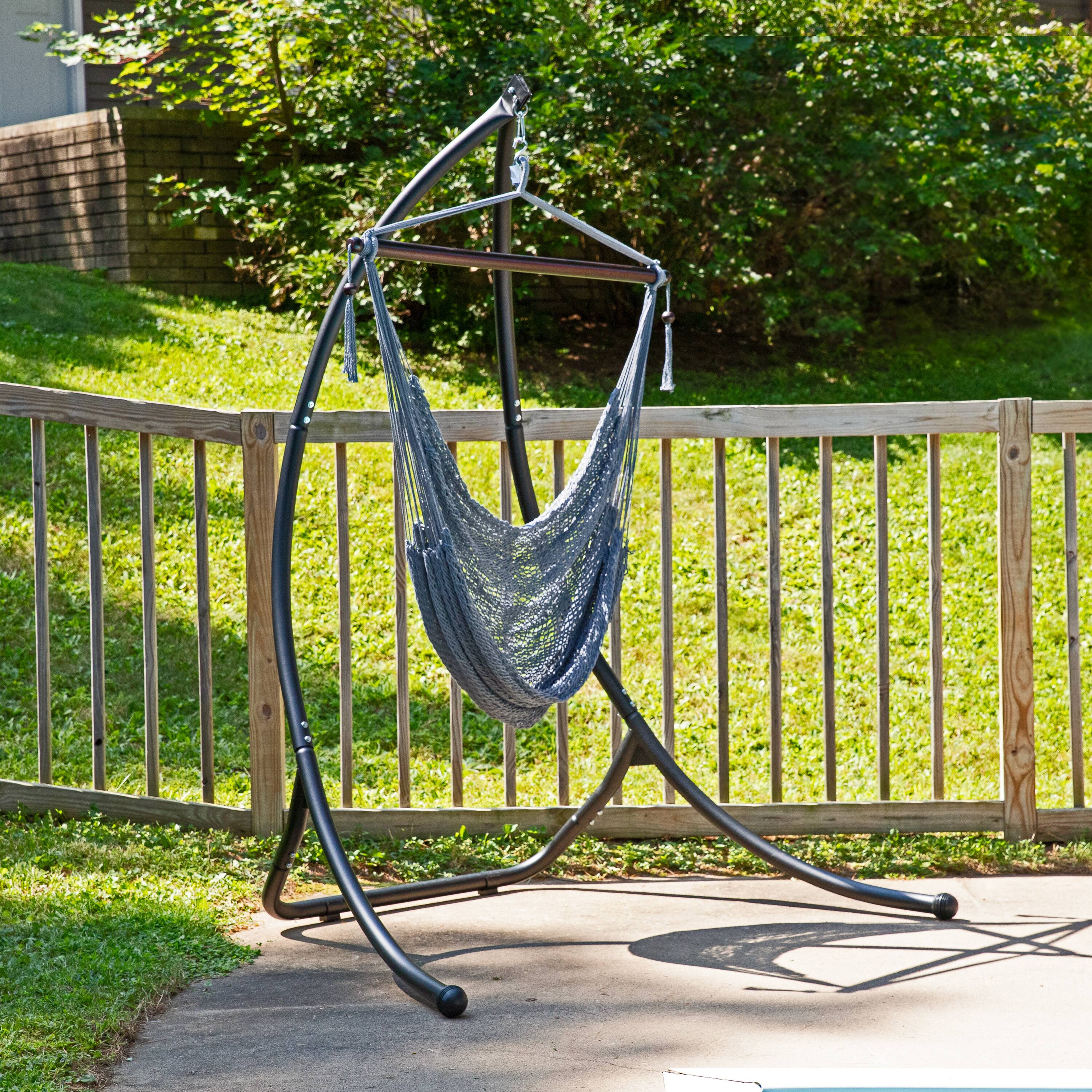 Alt View 2. Sunnydaze - Extra Large Polyester Rope Hammock Chair with Spreader Bar - Gray.