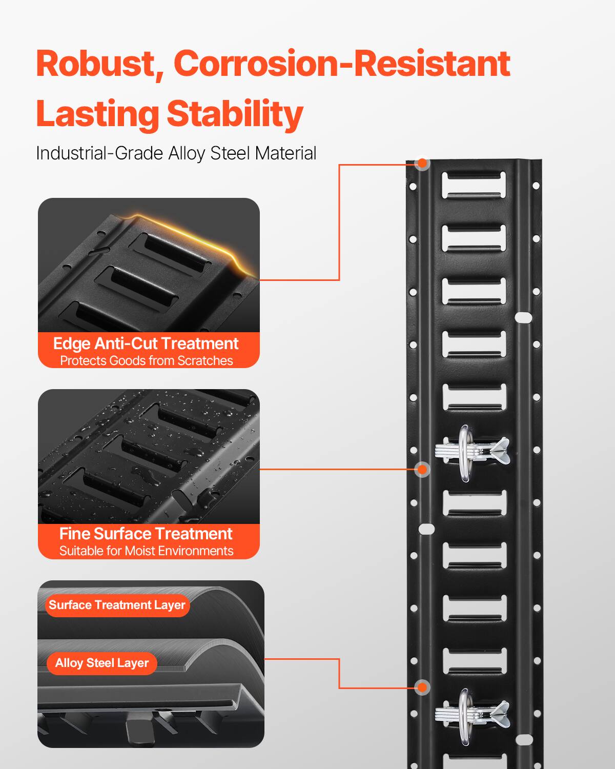 Robust, Corrosion-Resistant Lasting Stability

Industrial-Grade Alloy Steel Material

- Edge Anti-Cut Treatment
  - Protects Goods from Scratches

- Fine Surface Treatment
  - Suitable for Moist Environments

- Surface Treatment Layer
- Alloy Steel Layer
