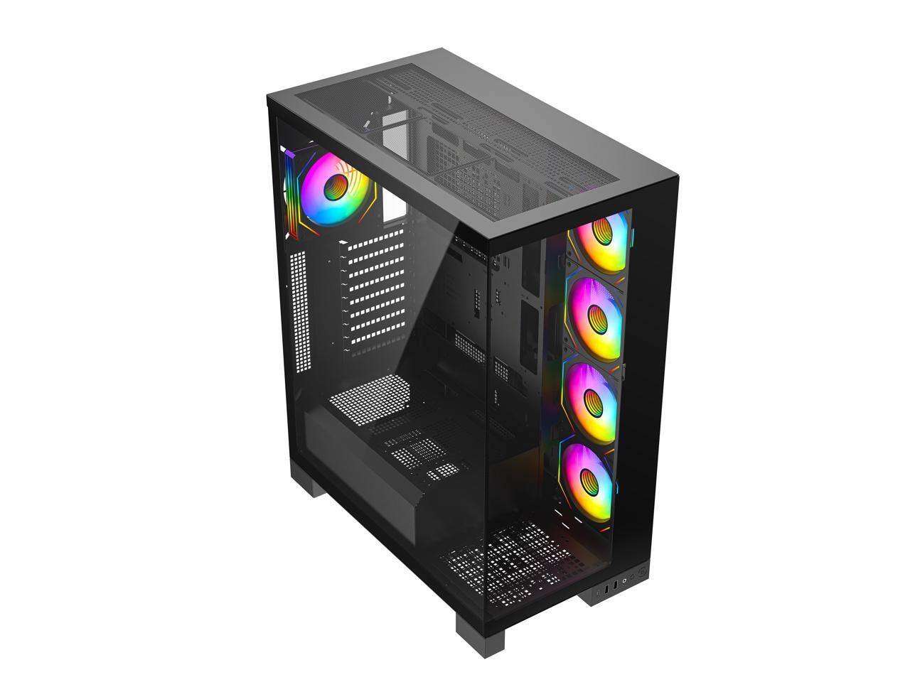 Alt View 2. DIYPC - DIYPC Vanguard-F2-Pro Black ATX Full Tower Case, Dual USB3.0/Type-C, Tempered Glass, 5x 120mm ARGB Fans, BTF Support - Black.