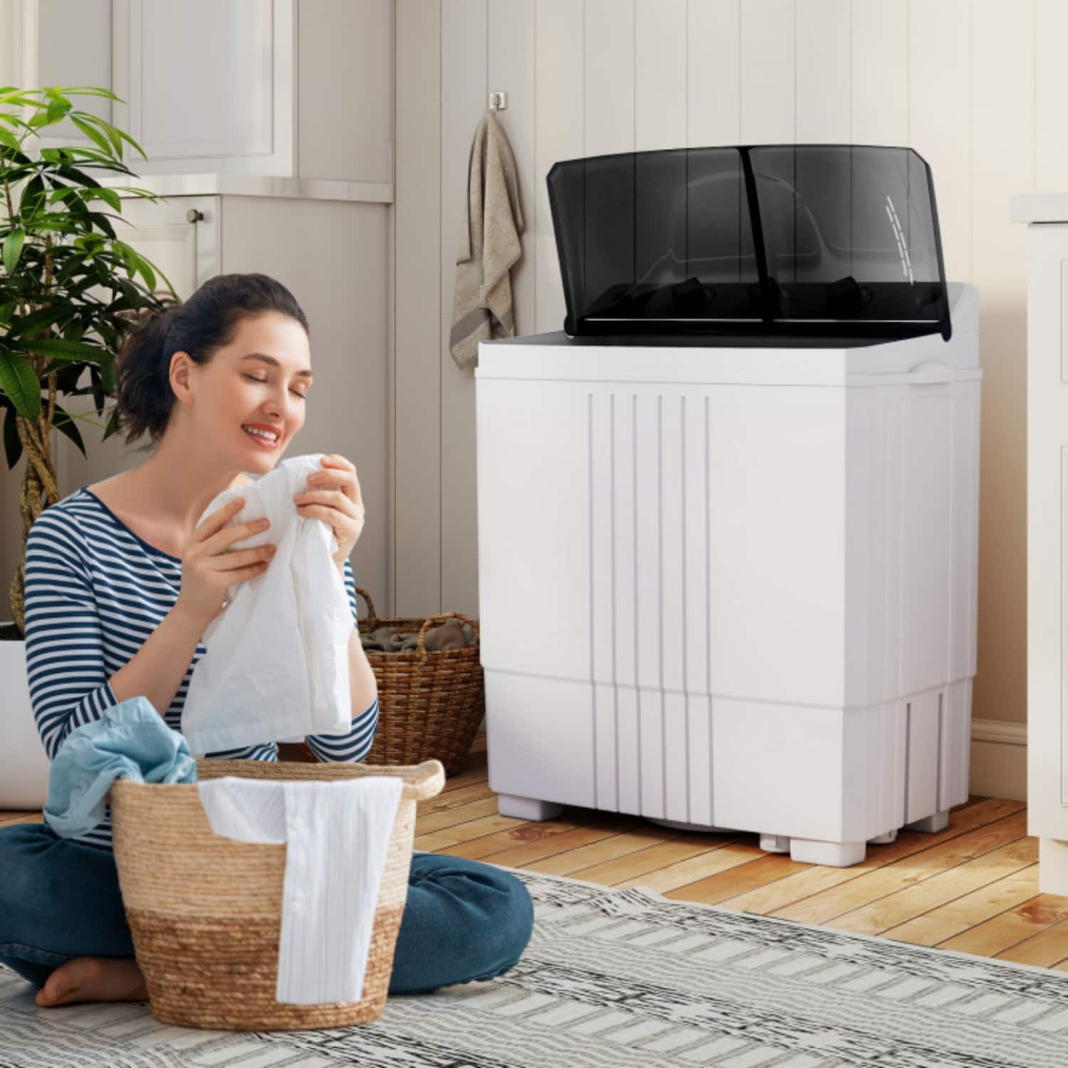 Freestanding Portable Washing Machine Washer with Built-in Drain Pump 1-Piece