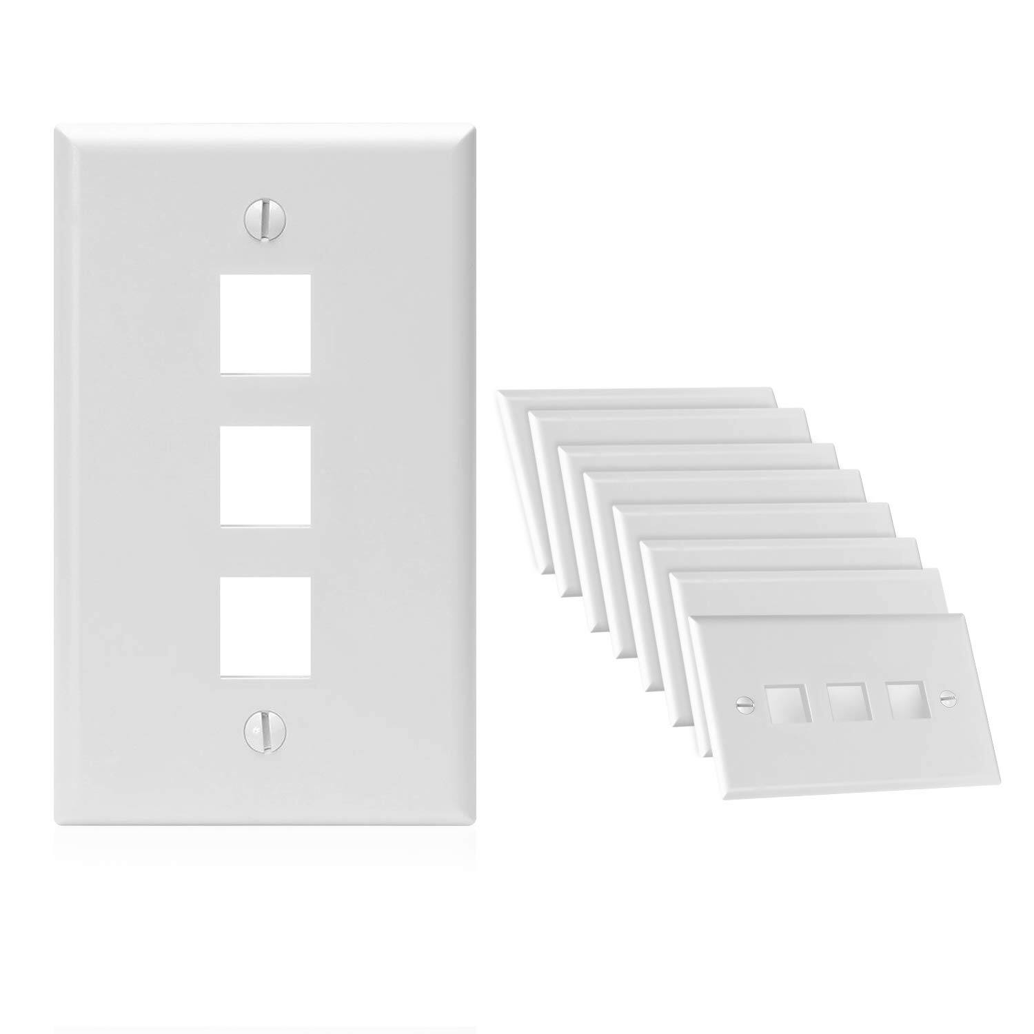 Alt View 2. Cmple.com - Cmple - Keystone Wall Plate Cover Ethernet Wall Plates for Modular Inserts, RJ45 Keystone Jack - 10 Pack 3 Port - White - White.