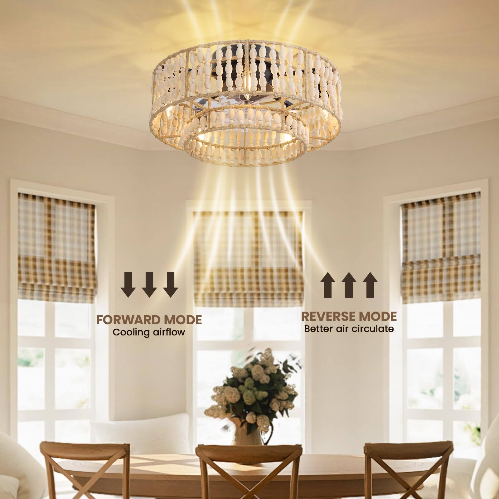 FORWARD MODE  
Cooling airflow  

REVERSE MODE  
Better air circulation