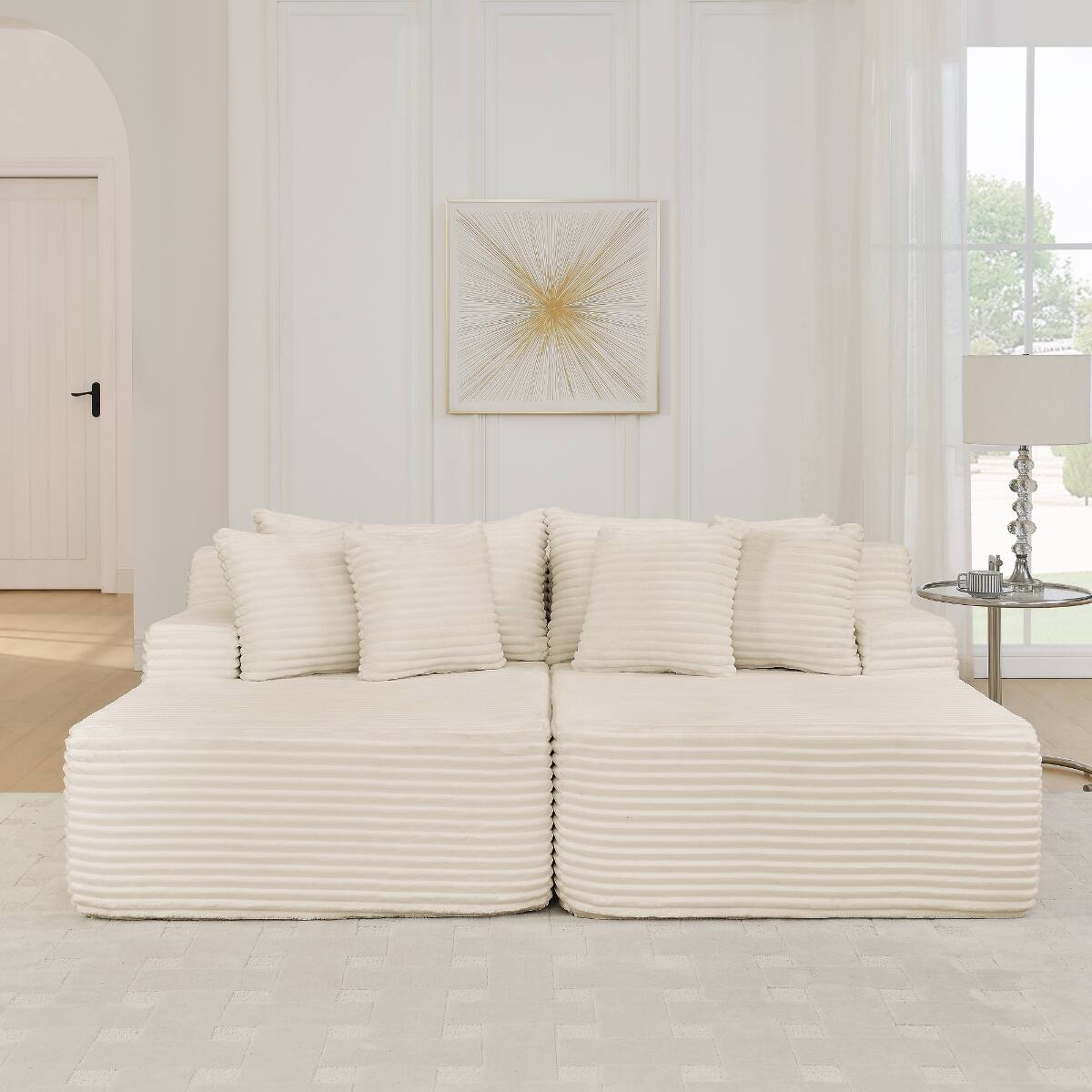 Left. Ropilly - Ropilly 2 Seater Lounge Sofa, Velvet Lounge Chair with High Density Foam, No Assembly Beige Sofa for Living Room - Beige.