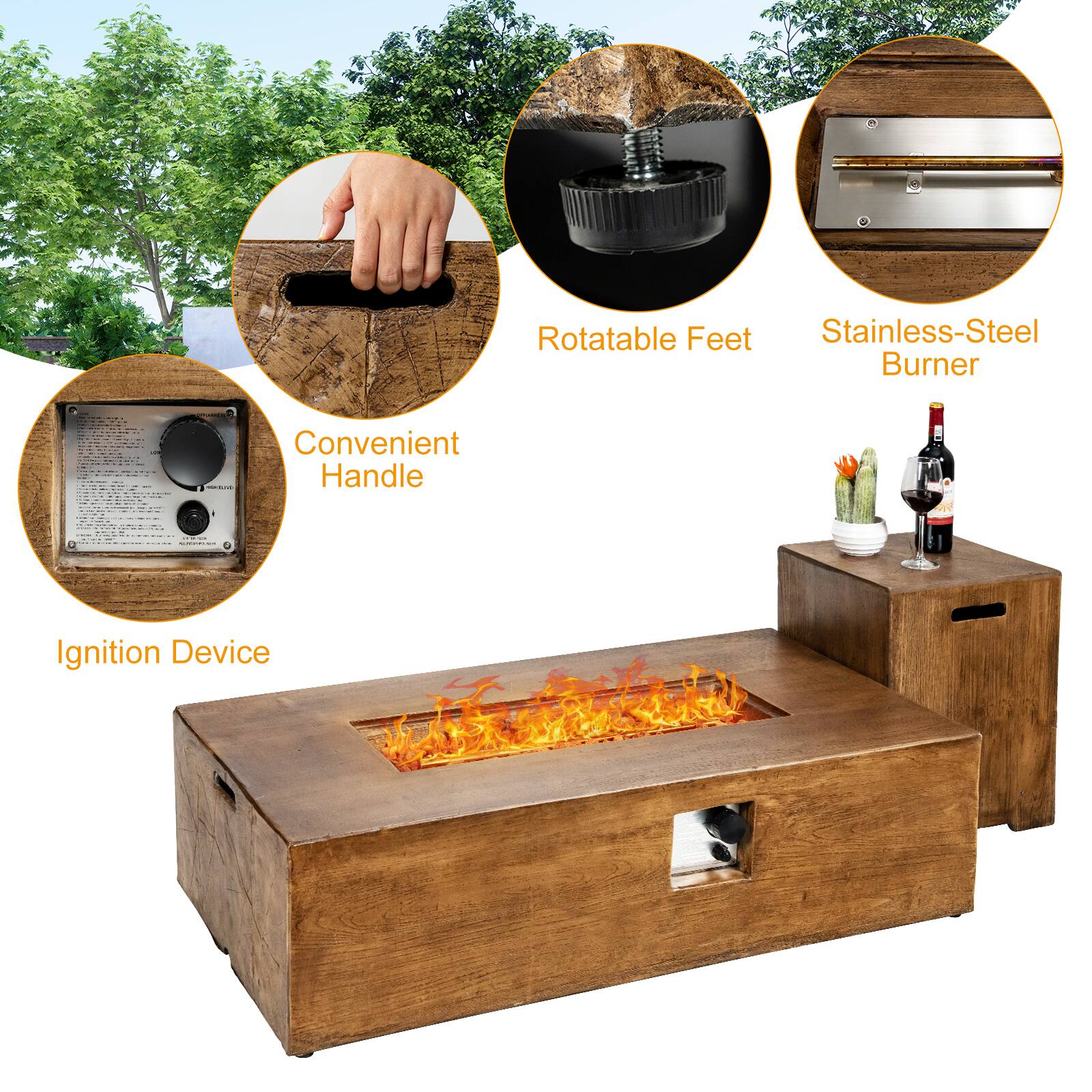- Rotatable Feet
- Stainless-Steel Burner
- Convenient Handle
- Ignition Device