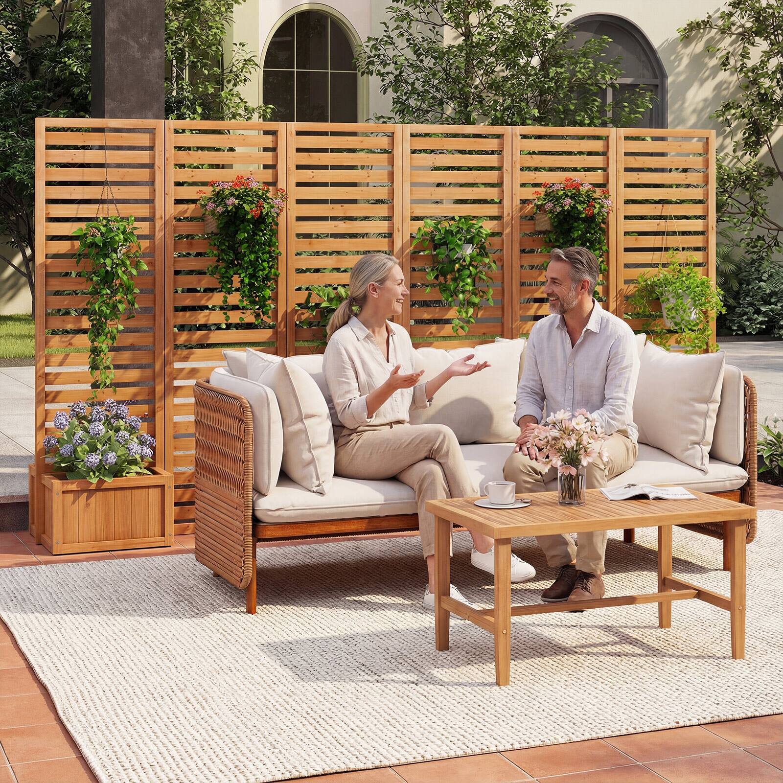 Alt View 4. Costway - Costway Privacy Screen with 2 Self-Draining Planter Boxes,3-Panel Freestanding Garden Fence - Yellow.
