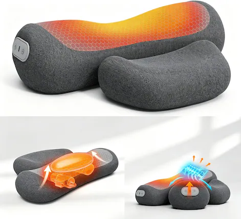 Front. Dazzed Corner - 3-in-1 Cordless Neck Support Pillow with Heat, Vibrations & Airbag - Grey.
