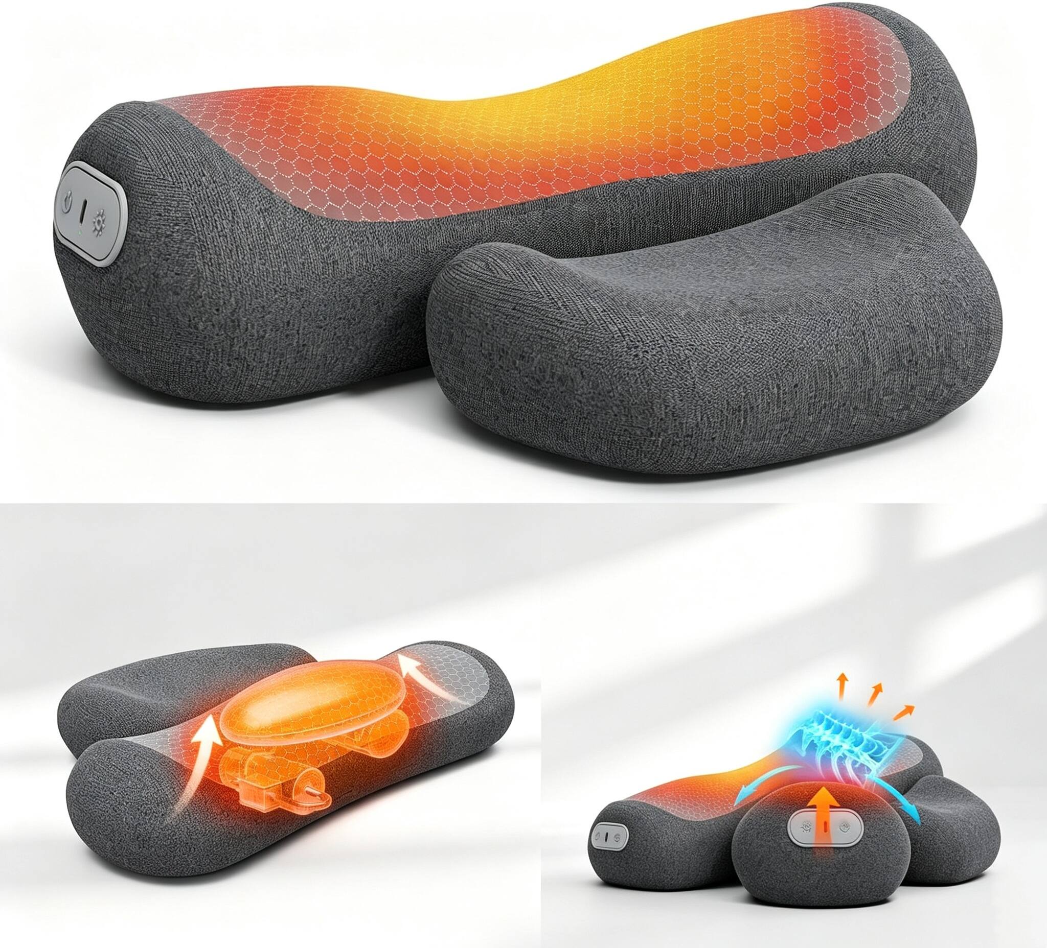 Front. Dazzed Corner - 3-in-1 Cordless Neck Support Pillow with Heat, Vibrations & Airbag - Grey.