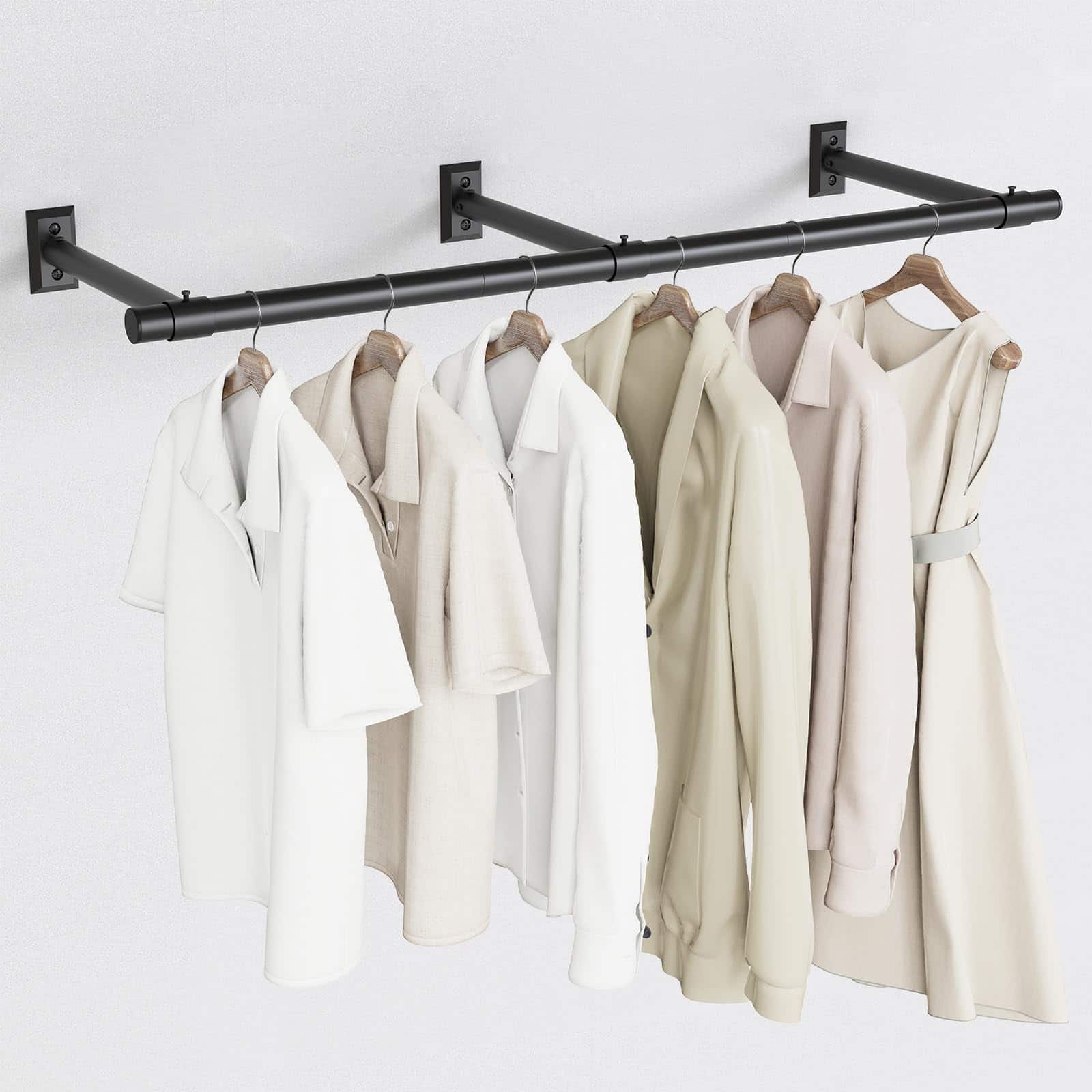 Refined Abode Design - Clothes Rack For Hanging Heavy Duty Metal Clothing 48'' Modern Style Garment Bar Closet Rod Saving Wall Mou - Black 64 Inch