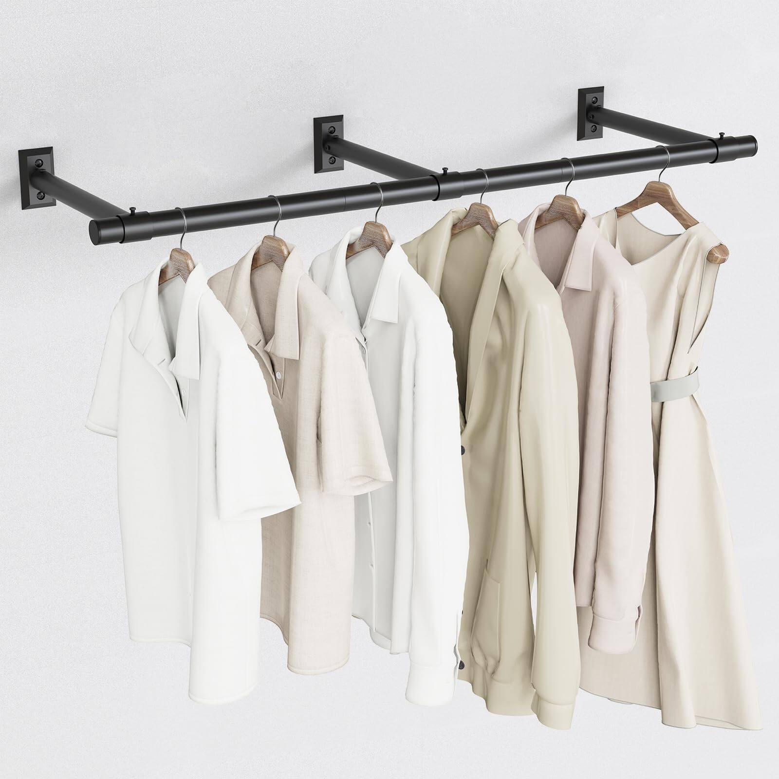 Refined Abode Design - Clothes Rack For Hanging Heavy Duty Metal Clothing 48'' Modern Style Garment Bar Closet Rod Saving Wall Mou - Black 64 Inch