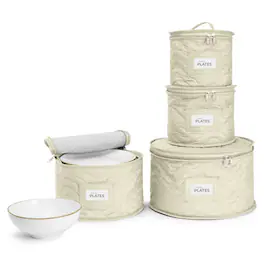 Sorbus - 4 Piece Quilted China Dinnerware Storage Cases - for Dinnerware, Plate Organizer - Beige