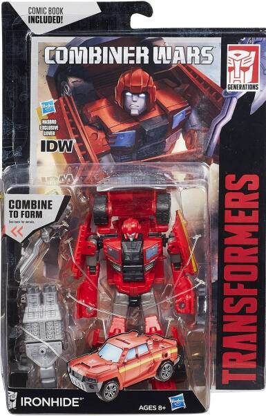 COMIC BOOK INCLUDED!  
COMBINER WARS  
GENERATIONS  
HASBRO EXCLUSIVE COVER  
IDW  
COMBINE TO FORM  
See back for details.  
TRANSFORMERS  
IRONHIDE  
AGES 8+