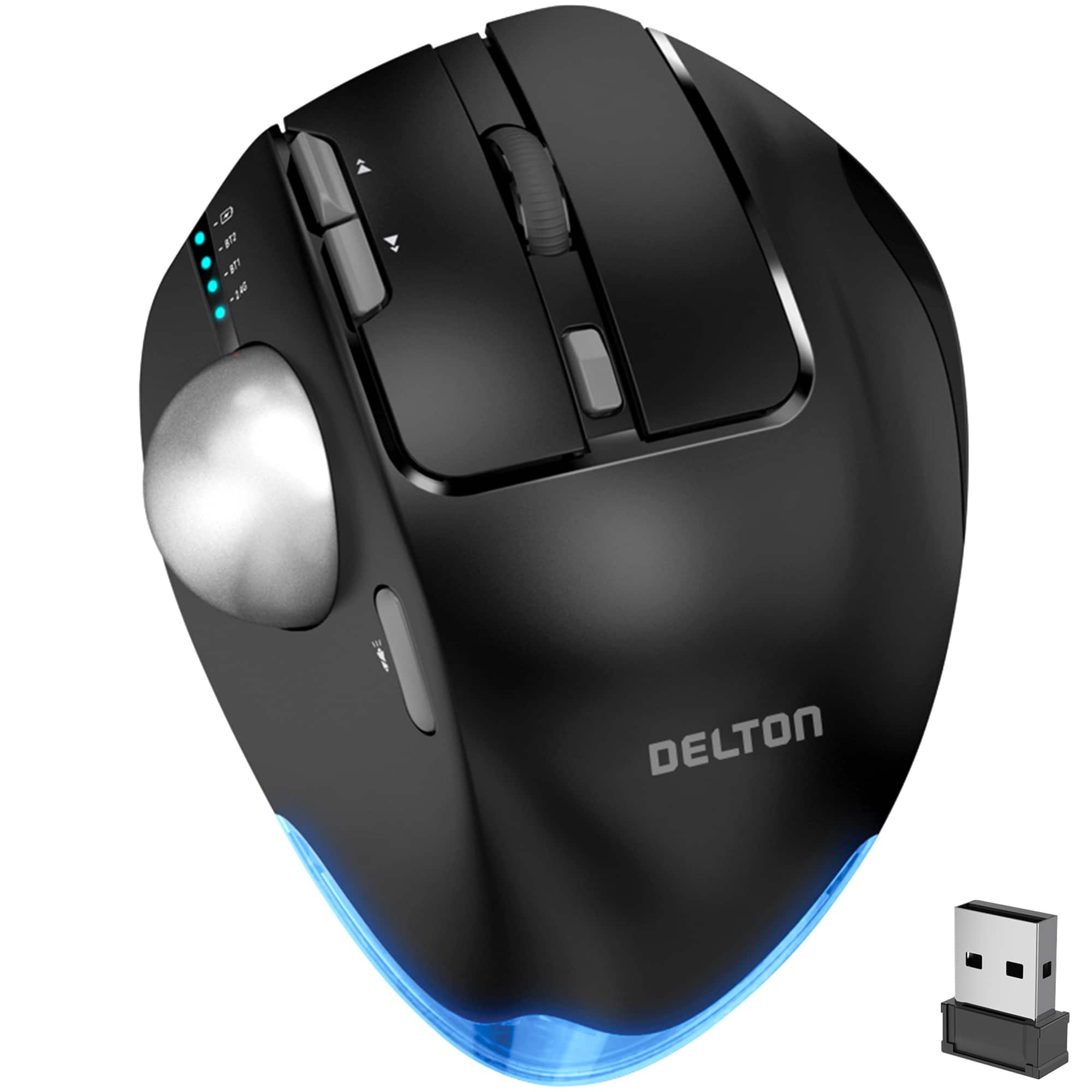 Delton - T100 Ergonomic Tilt Wireless Trackball Computer Mouse - Wireless - Black