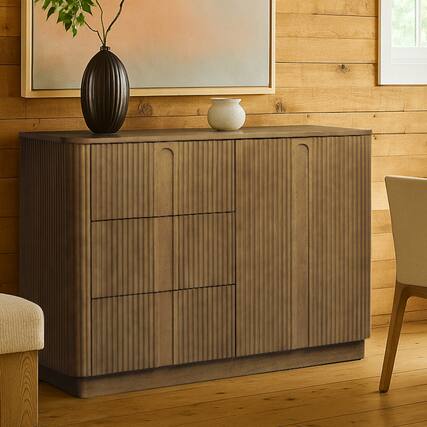 Front. Teamson Home - Teamson Home Potomac Sideboard with 3 Drawers and 1 Door, Greige - Tan.