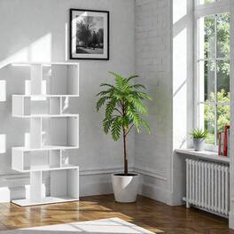 Hivvago - Contemporary 5-Layer Wooden S-Form Bookshelf for Living Room and Office - White