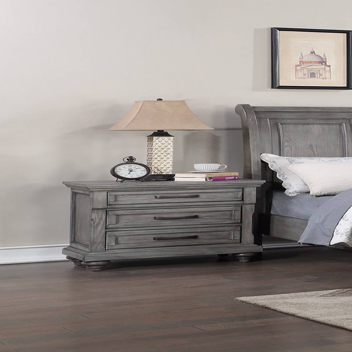 Alt View 3. Loheer - Loheer Antique Gray Oak Nightstand, Contemporary Bedroom Storage - Antique Gray.