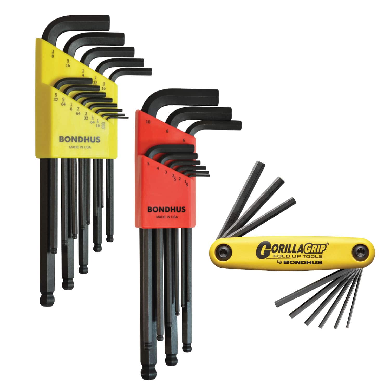 Bondhus - Ball End Inch and Metric L-wrench Set and Hex Inch Fold-Up Set, 3 pack, Model 14191