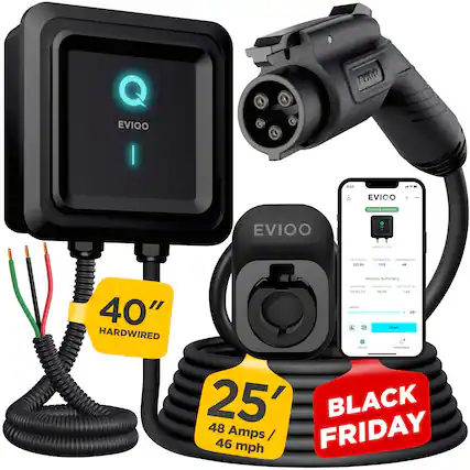 EVIOO
Charging completed
Session Summary
Duration: 03:30:23
Energy: 38.96 kWh
Est. Cost: $7.48
40" HARDWIRED
25' 48 Amps / 46 mph
BLACK FRIDAY