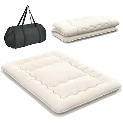 Front. Costway - Costway Full Futon Mattress Japanese Floor Sleeping Pad Washable Cover Carry Bag - Beige.