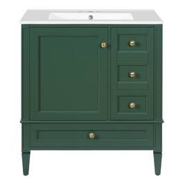 Boyel Living - 30 Inch Solid Wood Bathroom Vanity with Ceramic Sink Three Drawers - Green