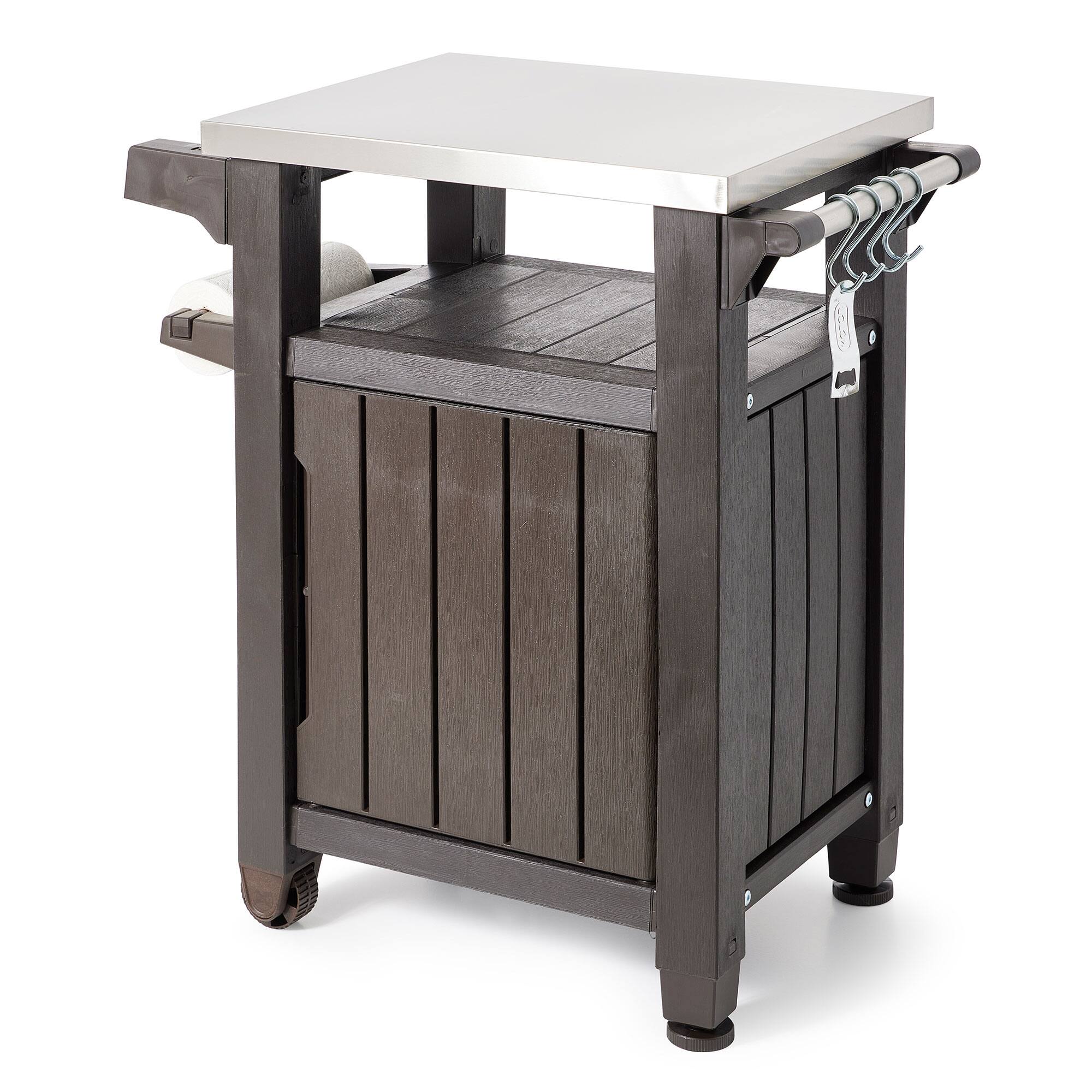 Alt View 1. Keter - Keter Unity 40 Gallon and Unity XL Rolling Bar Cart with Storage Cabinet, Brown - Dark Brown.