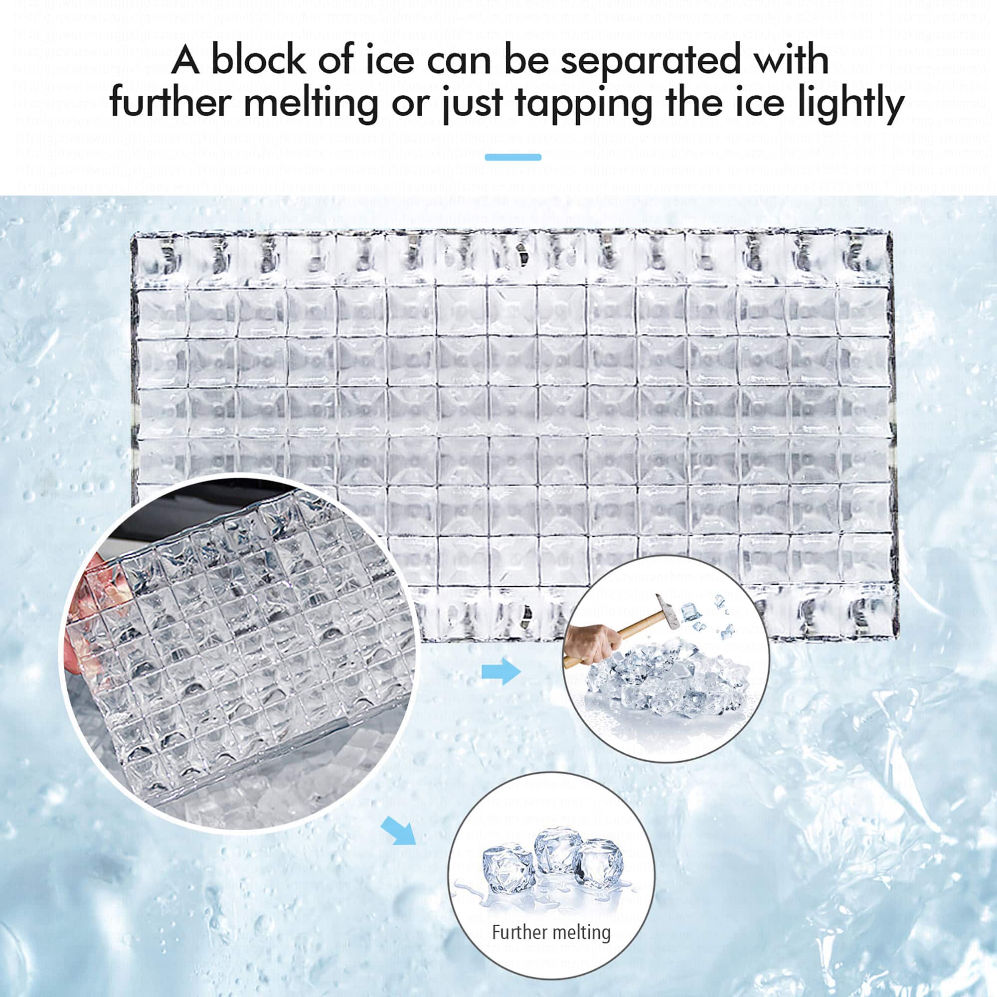 A block of ice can be separated by further melting or just tapping the ice lightly.