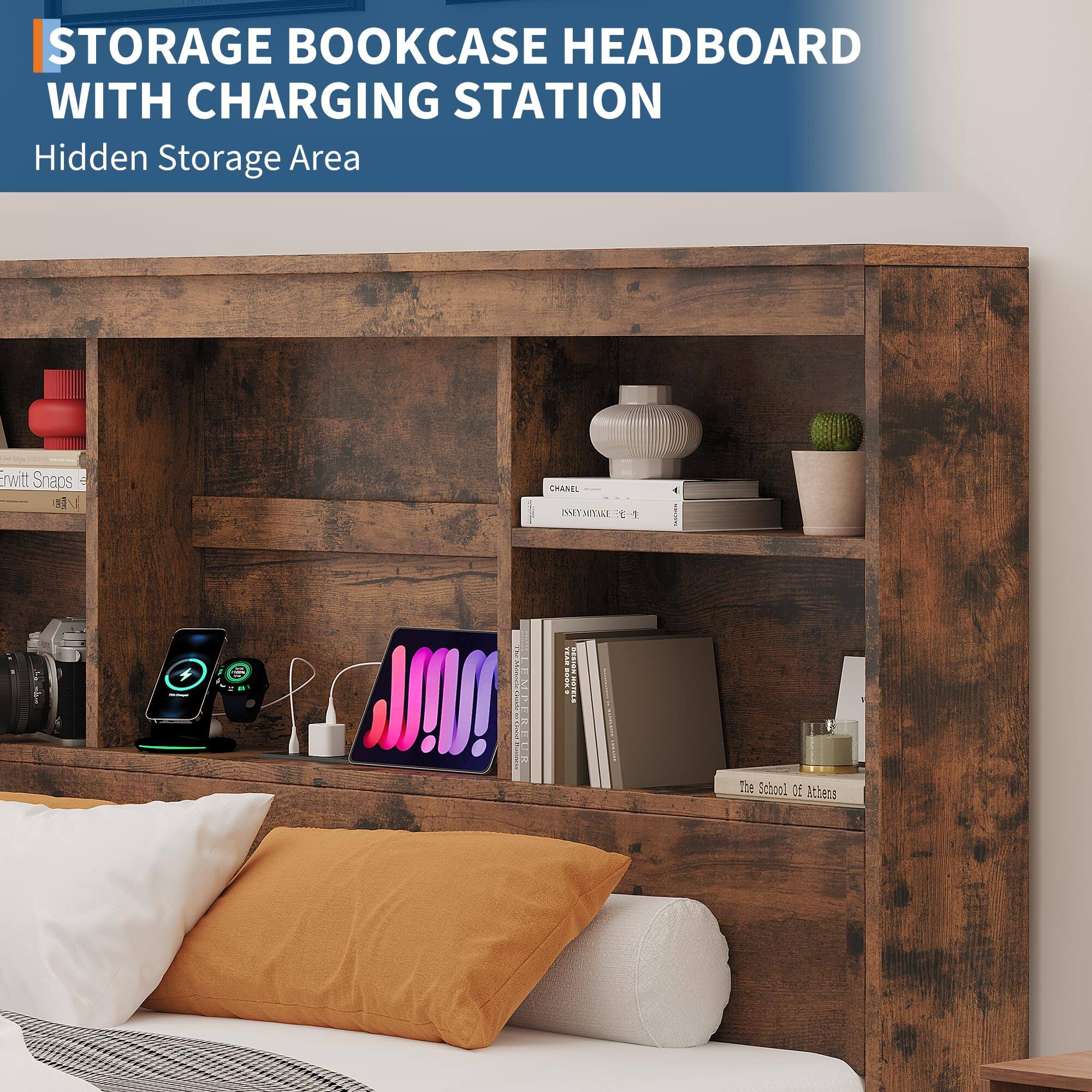 STORAGE BOOKCASE HEADBOARD WITH CHARGING STATION  
Hidden Storage Area  

Ewitt Snaps  
The School of Athens