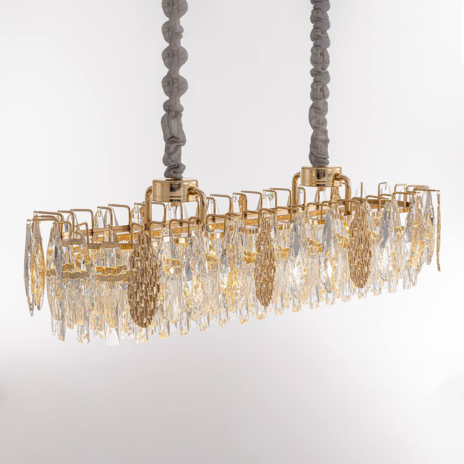 Alt View 6. Siljoy - 40" Modern Gold Linear K9 Crystal Chandelier, Height Adjustable LED Pendant Light for Kitchen Island Dining Living Foyer - Gold.