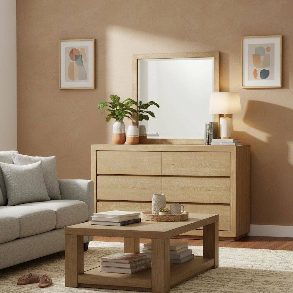 Alt View 1. Starlight Canyon Home - Modern Farmhouse Bedroom Vanity Mirror Single Piece Stylish Design - Light Oak.